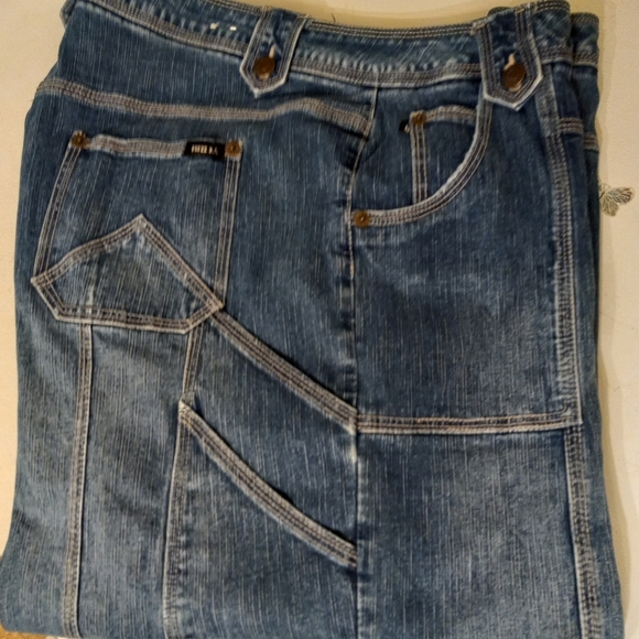 VTGE Quizz NY Womens Capri Pants Utility Blue Jean Denim Wide Legs Size 16/36" - Picture 10 of 10